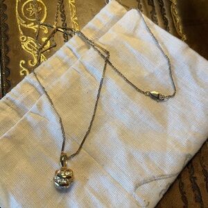 Gold Tone Pendant Necklace with Pave Ball